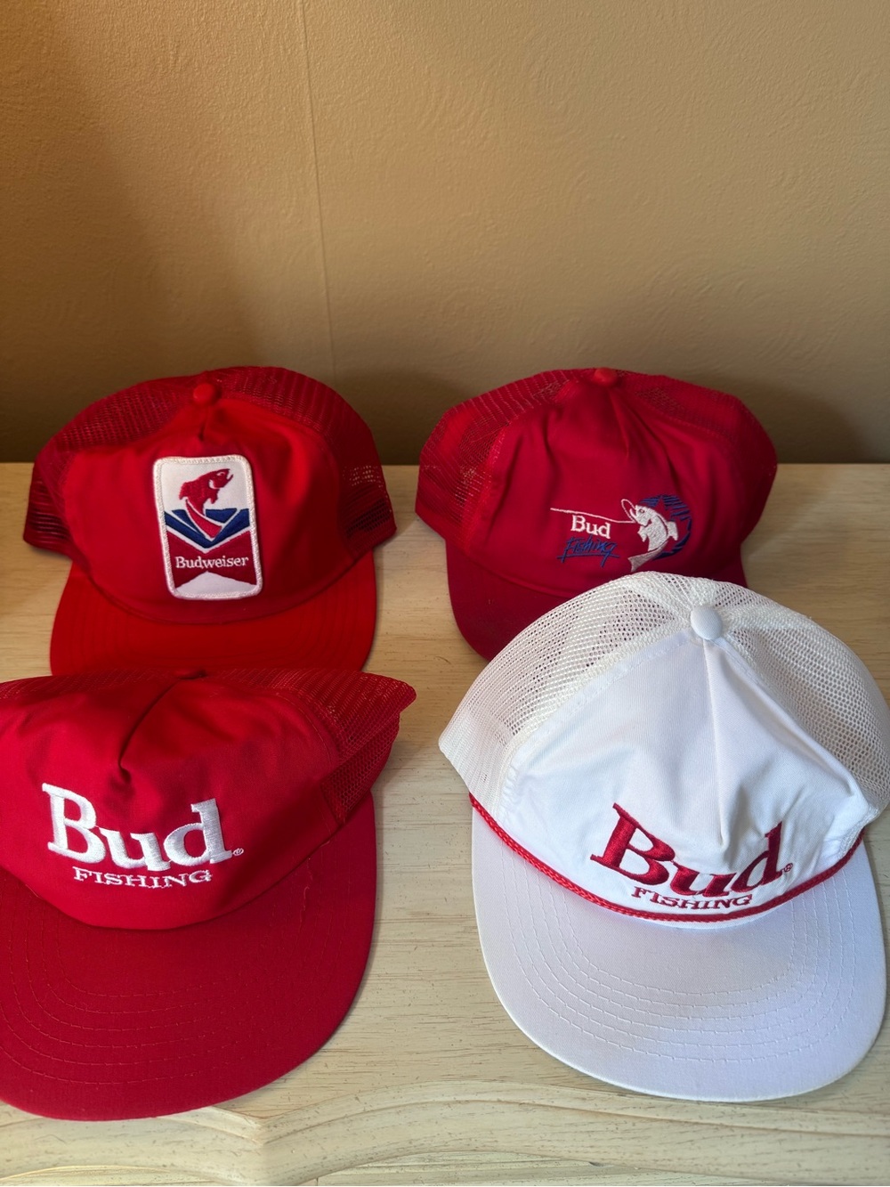 Lot of 4 Vintage 80s & 90s Bud Fishing Trucker Hats